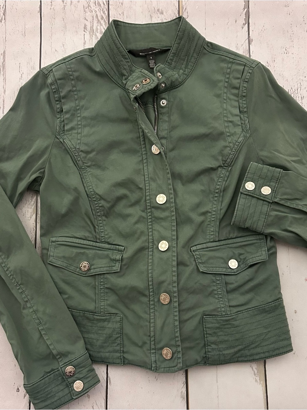 Sz 4 White House Black Market Olive Utility Jacket